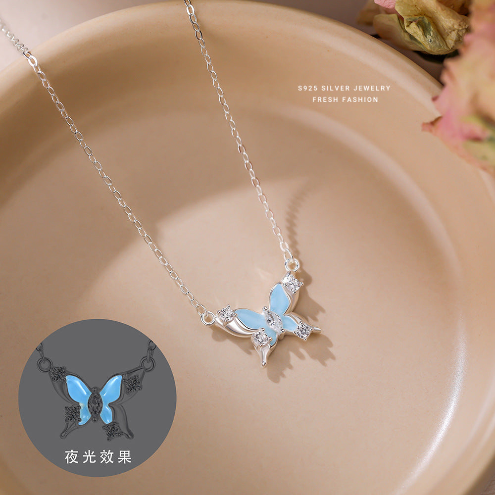 C廠 韓國韓版個性夜光蝴蝶吊墜S925純銀項鍊 批發 折扣@洽客服 25.10.W5「A4473」