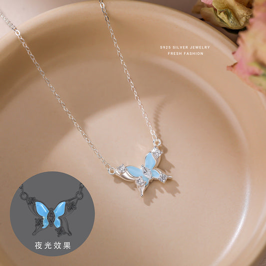 C廠 韓國韓版個性夜光蝴蝶吊墜S925純銀項鍊 批發 折扣@洽客服 25.10.W5「A4473」