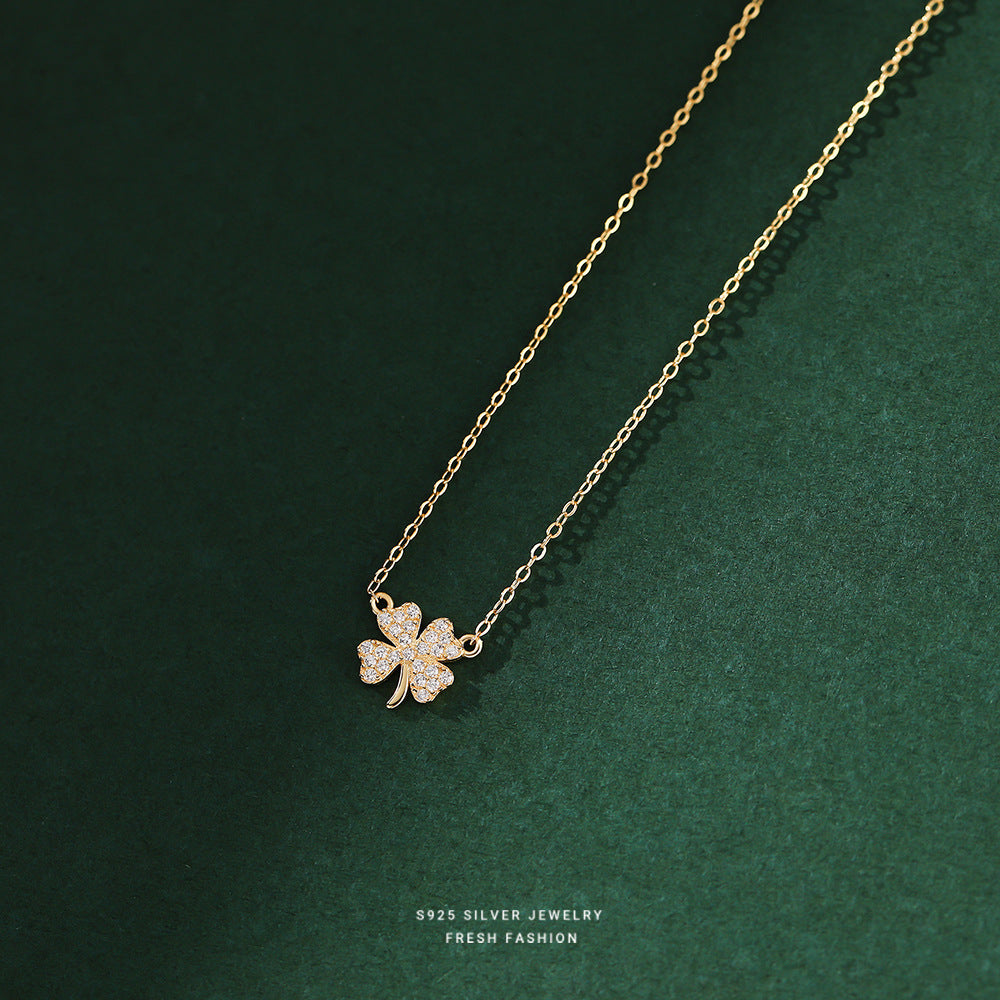 C廠 韓國韓版鑲鑽四葉草S999純銀項鍊女批發 折扣@洽客服 26.03.W2「A2482」