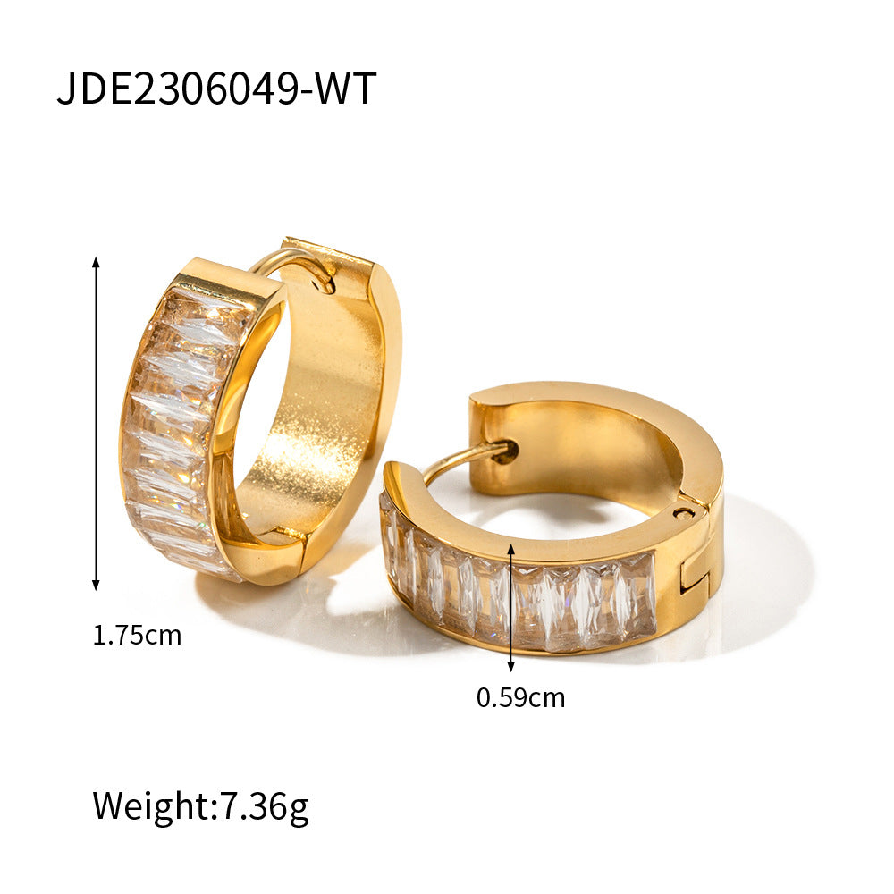 D廠【JDE2306049】百搭16K金不銹鋼鑲鋯石開合式耳環 23.07.W3
