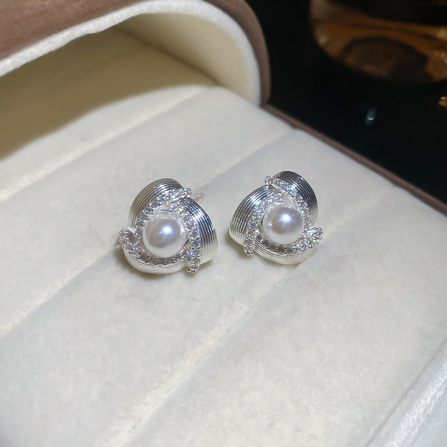 A2廠 韓國韓版鋯石珍珠三角形旋渦銀針耳環 批發 折扣@洽客服 25.11.W1「WE4960」