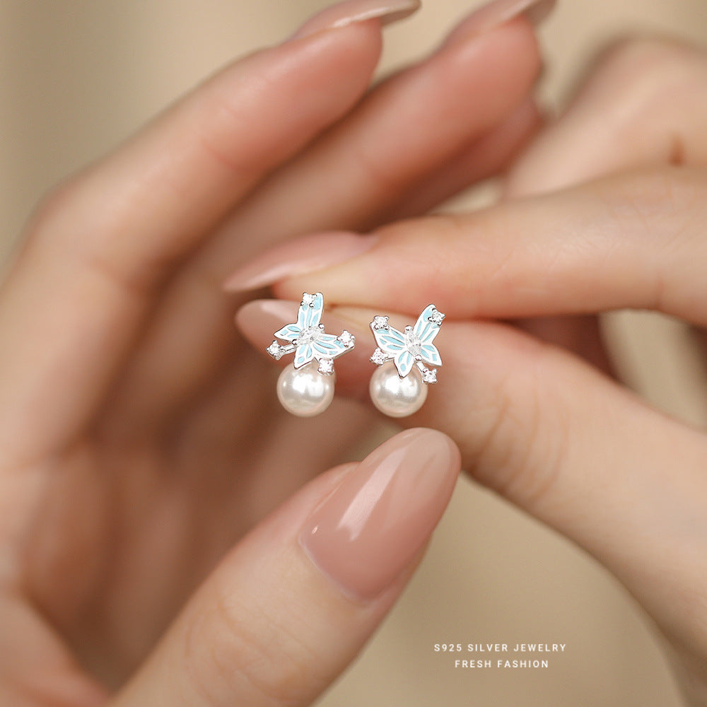 C廠 韓國韓版藍色夜光蝴蝶S925純銀耳環 批發 折扣@洽客服 25.10.W5「E5654」