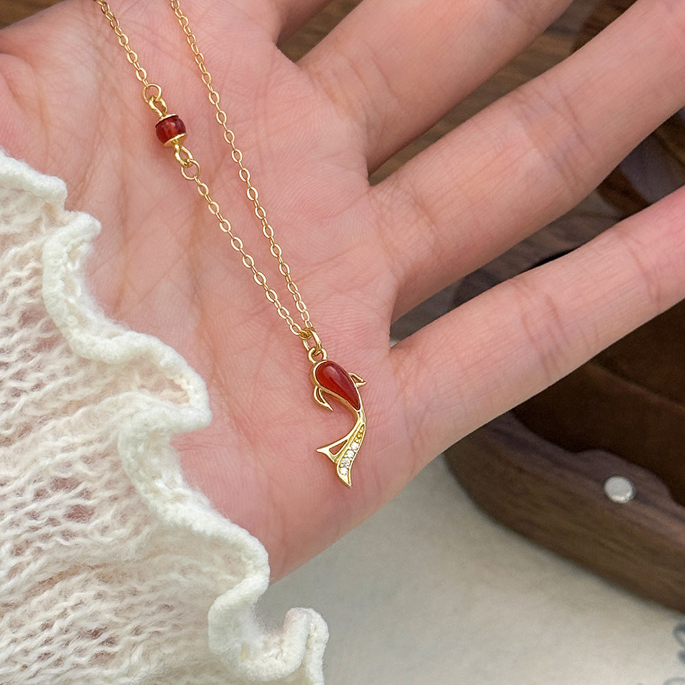 C廠 S925純銀｜精緻小金魚瑪瑙項鍊 批發 折扣@洽客服 25.01.W4「A4892」