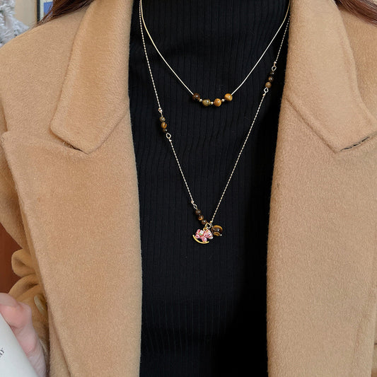 A2廠 韓國韓版不銹鋼虎眼石小馬項鍊 批發 折扣@洽客服 26.01.W1「HN10849」