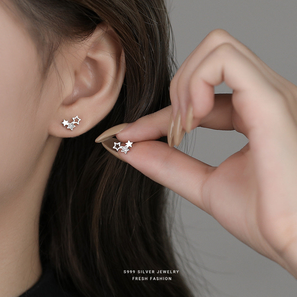 C廠 韓國韓版鏤空五角星S999純銀耳環 批發 折扣@洽客服 25.12.W3「E5880」