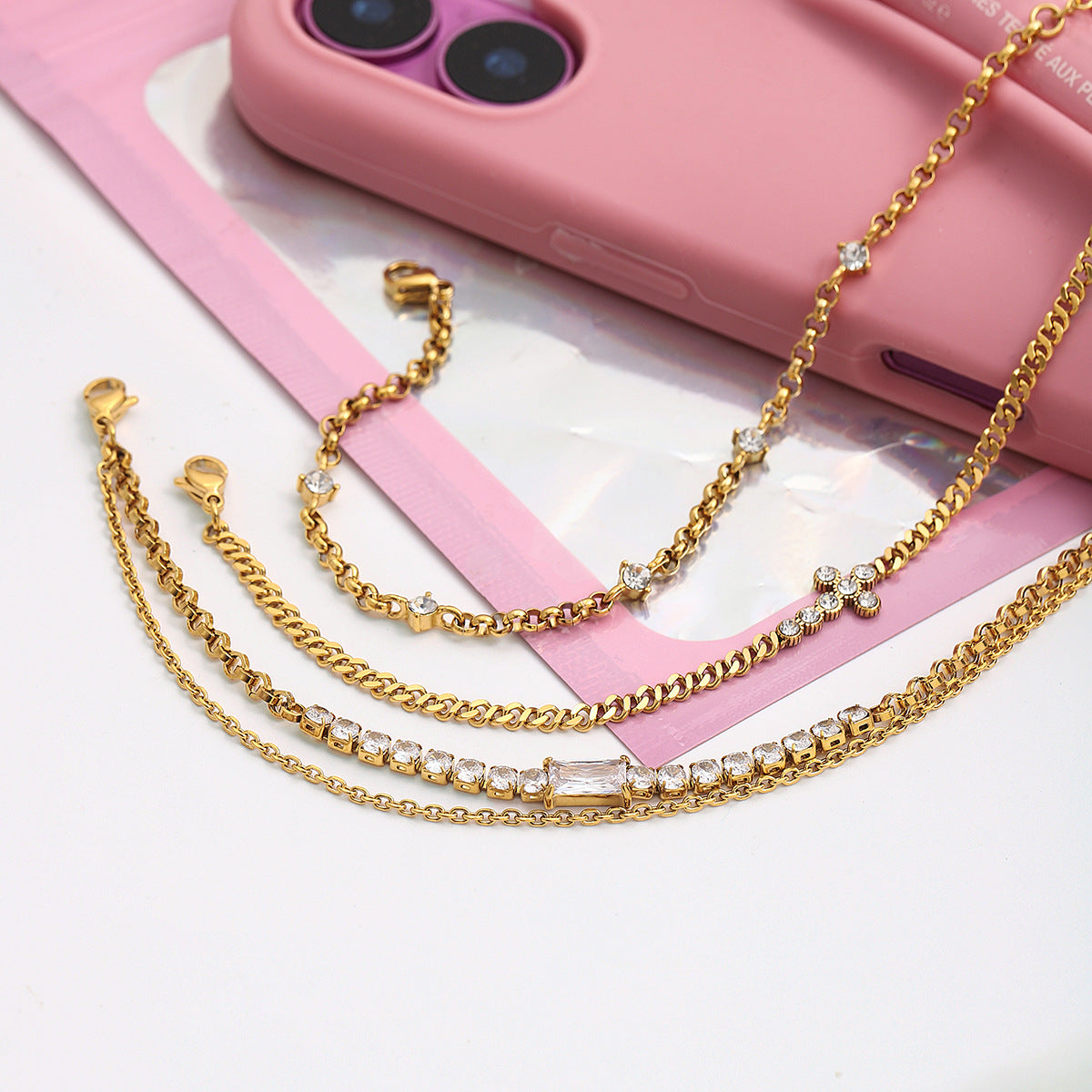 B廠 歐美款 圓形白色鋯石十字鏈 鈦鋼鍍18K金手鍊 批發 折扣@洽客服 25.10.W5「JDB0307032」