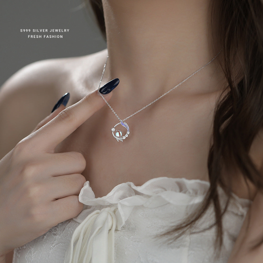 C廠 韓國韓版月光石魚尾S999純銀項鍊 批發 折扣@洽客服 25.11.W3「A4600」