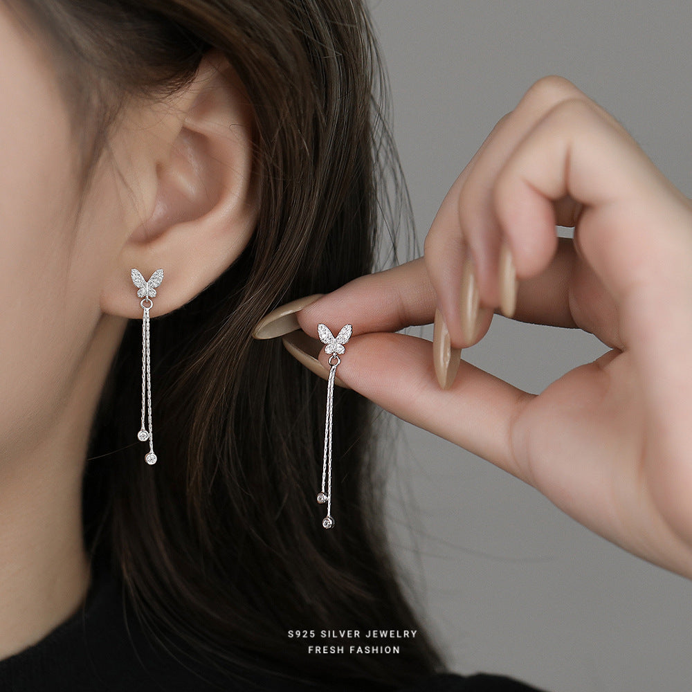 C廠 韓國韓版長流蘇蝴蝶S925純銀耳環 批發 折扣@洽客服 25.12.W3「E5879」