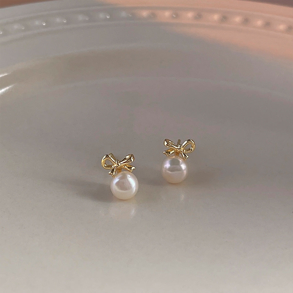 A廠 日韓款淡水珍珠蝴蝶結銀針耳環 批發 折扣@洽客服 25.11.W4「732」