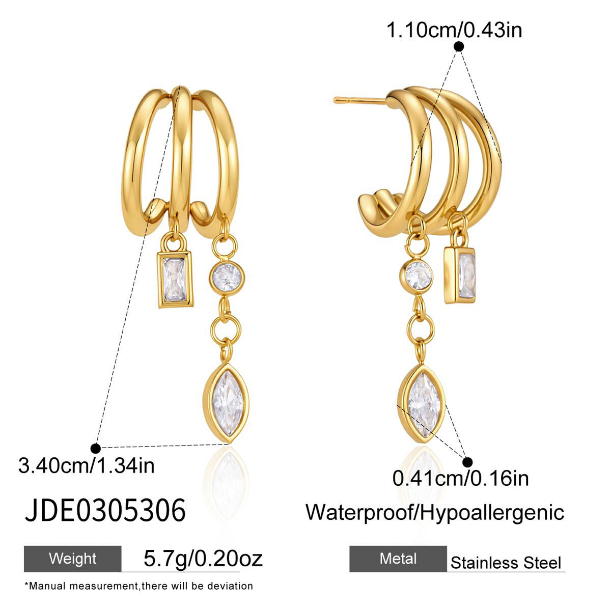 B廠 歐美款GIANNA 流蘇鈦鋼鍍18K金耳環批發 折扣@洽客服 26.09.W2「JDE0305306,JDE0305307,JDE0305308,JDE0305309」