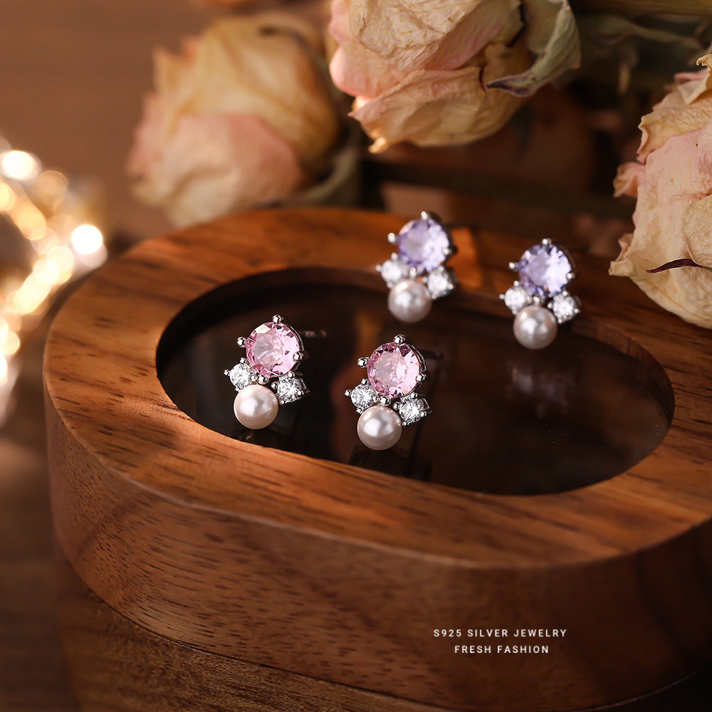 C廠 韓國韓版彩色鋯石珍珠S925純銀耳環 批發 折扣@洽客服 26.01.W1「E5997」