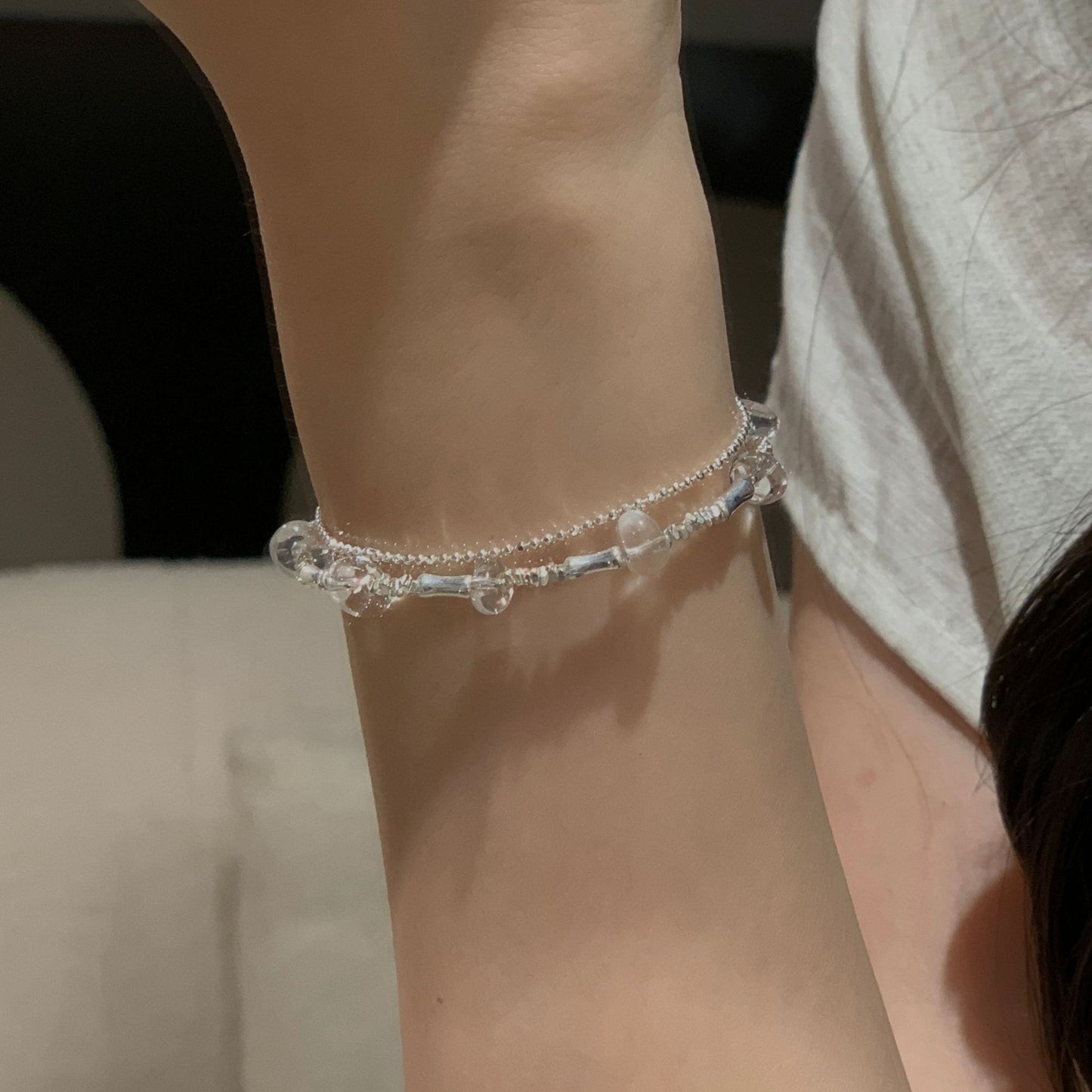 C2廠 韓國韓版串珠白水晶雙層S925純銀手鍊 批發 折扣@洽客服 25.11.W3「SB4146」