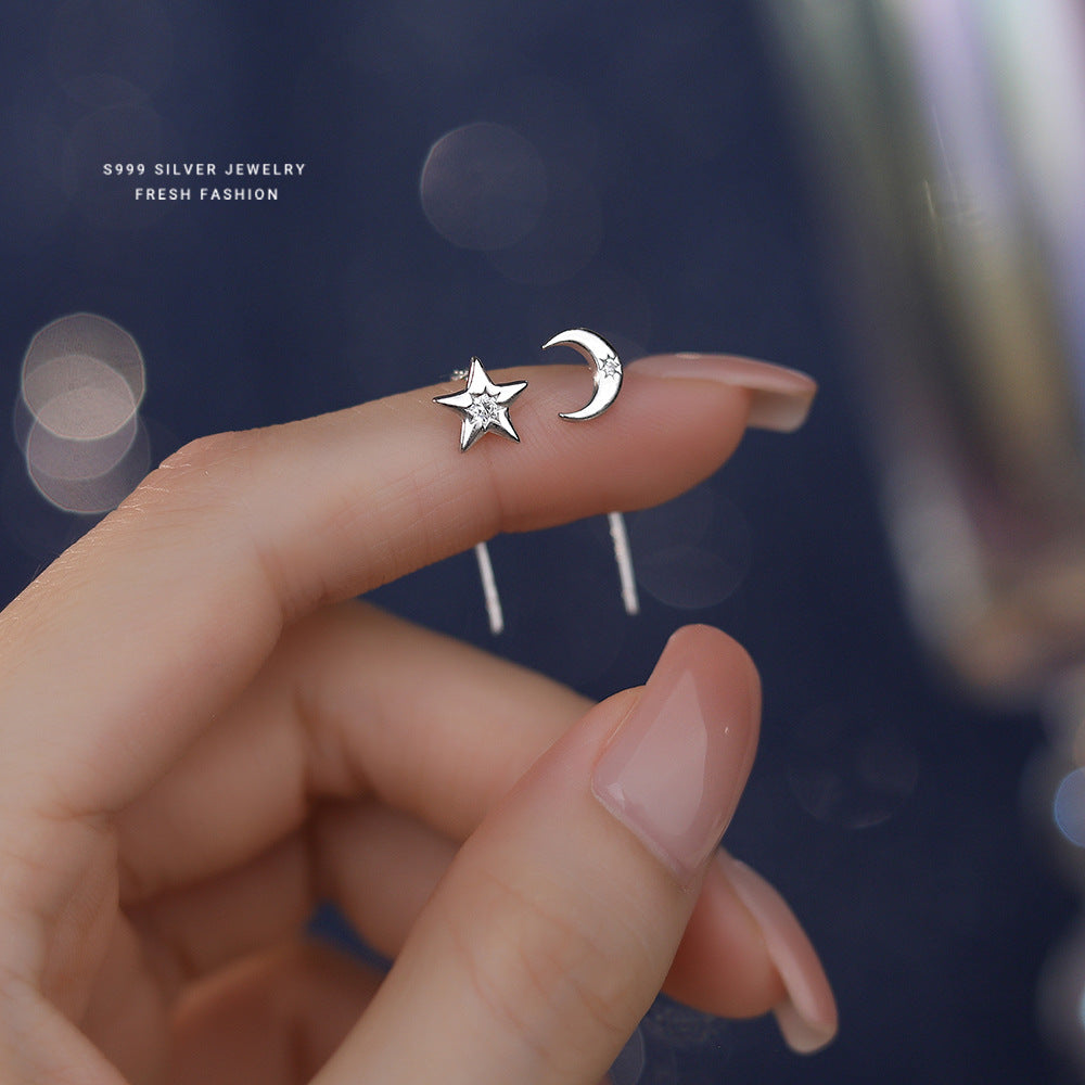 C廠 韓國韓版不對稱星月S999純銀耳線 批發 折扣@洽客服 24.11.W2「E3999-999」