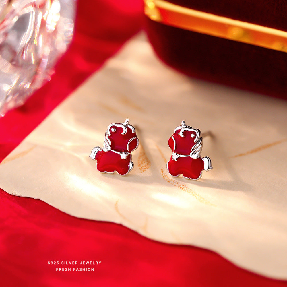 C廠 S925純銀｜ 小紅馬耳環 批發 折扣@洽客服 26.01.W2「YE0235」
