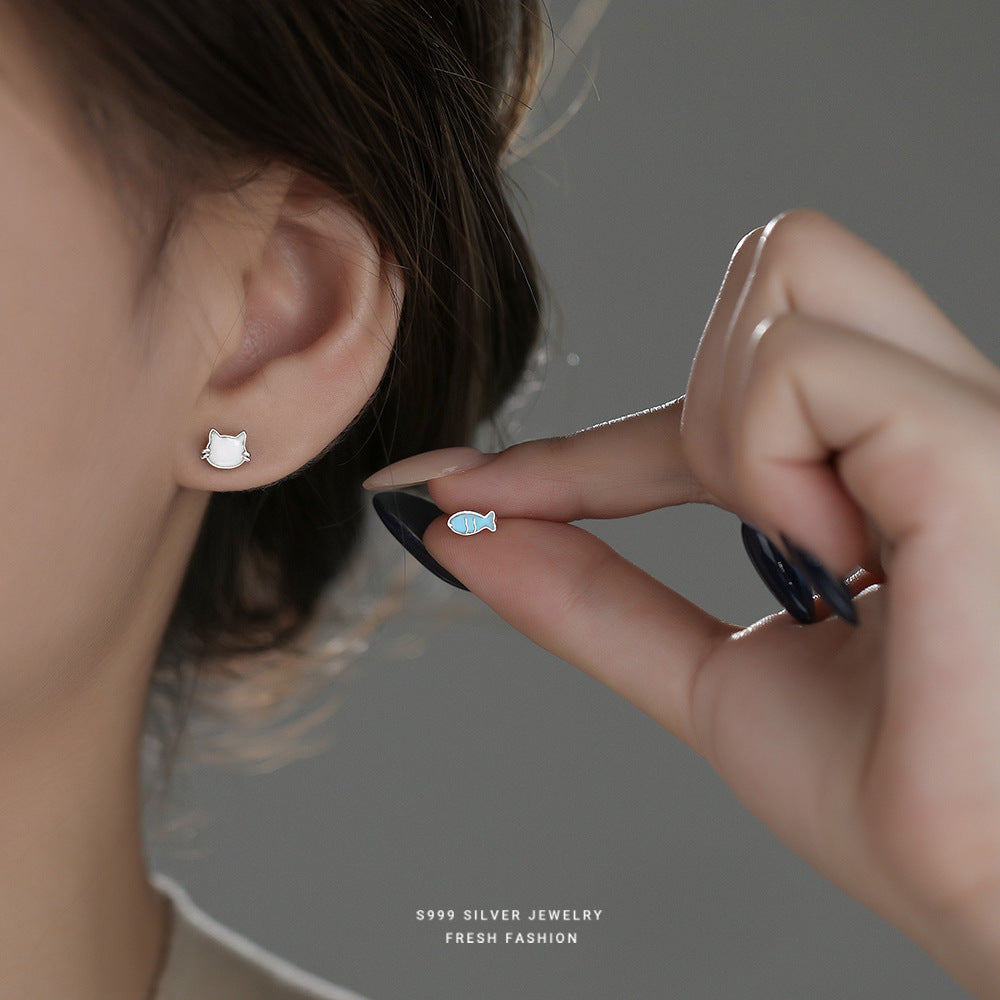 C廠 韓國韓版【吃定你】貓與魚S999純銀耳環 批發 折扣@洽客服 25.11.W3「E5780」