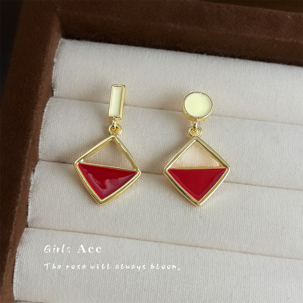 A廠 日韓款紅撞色滴釉銀針耳環 批發 折扣@洽客服 25.12.W2「5028」