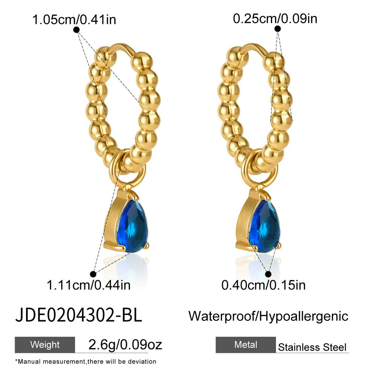 B廠 歐美款 HAZEL 鋯石鈦鋼鍍18K金耳環 26.06.W1「JDE0204302」