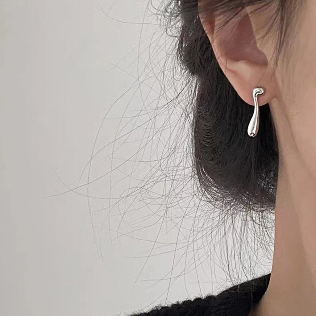 A廠 日韓款 金屬感液態水滴形銀針耳環 批發 折扣@洽客服 25.11.W2「2309」