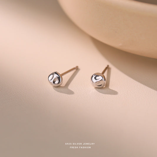 C廠  S925純銀｜韓國韓版不規則錘紋圓珠耳環 批發 折扣@洽客服 26.02.W3「E6190」