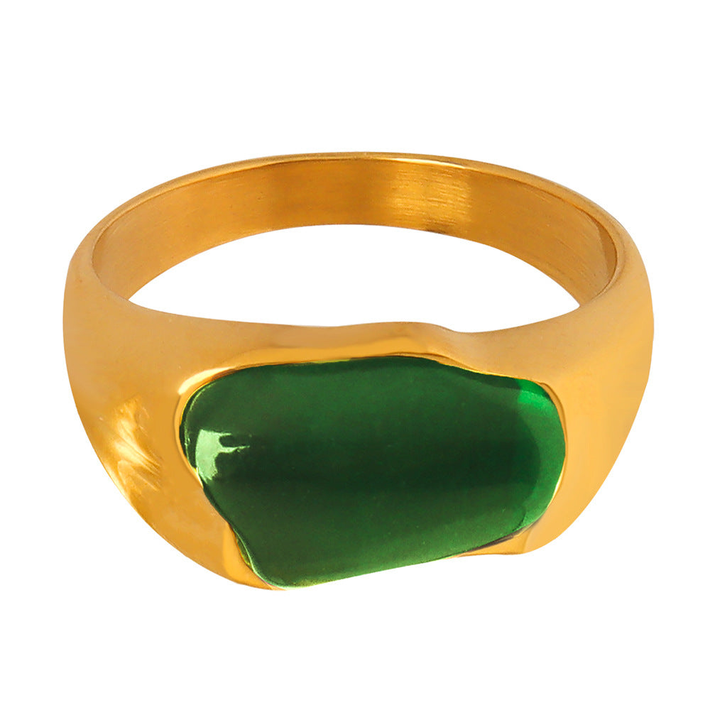 B廠【A477】簡約個性複古深色鑲嵌祖母綠樹脂不規則個性指環設計感戒指 23.05.W2