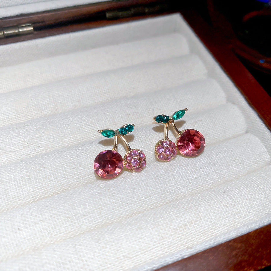 A2廠 韓國韓版鑲鑽櫻桃吊墜銀針耳環 批發 折扣@洽客服 25.10.W5「HE28832」