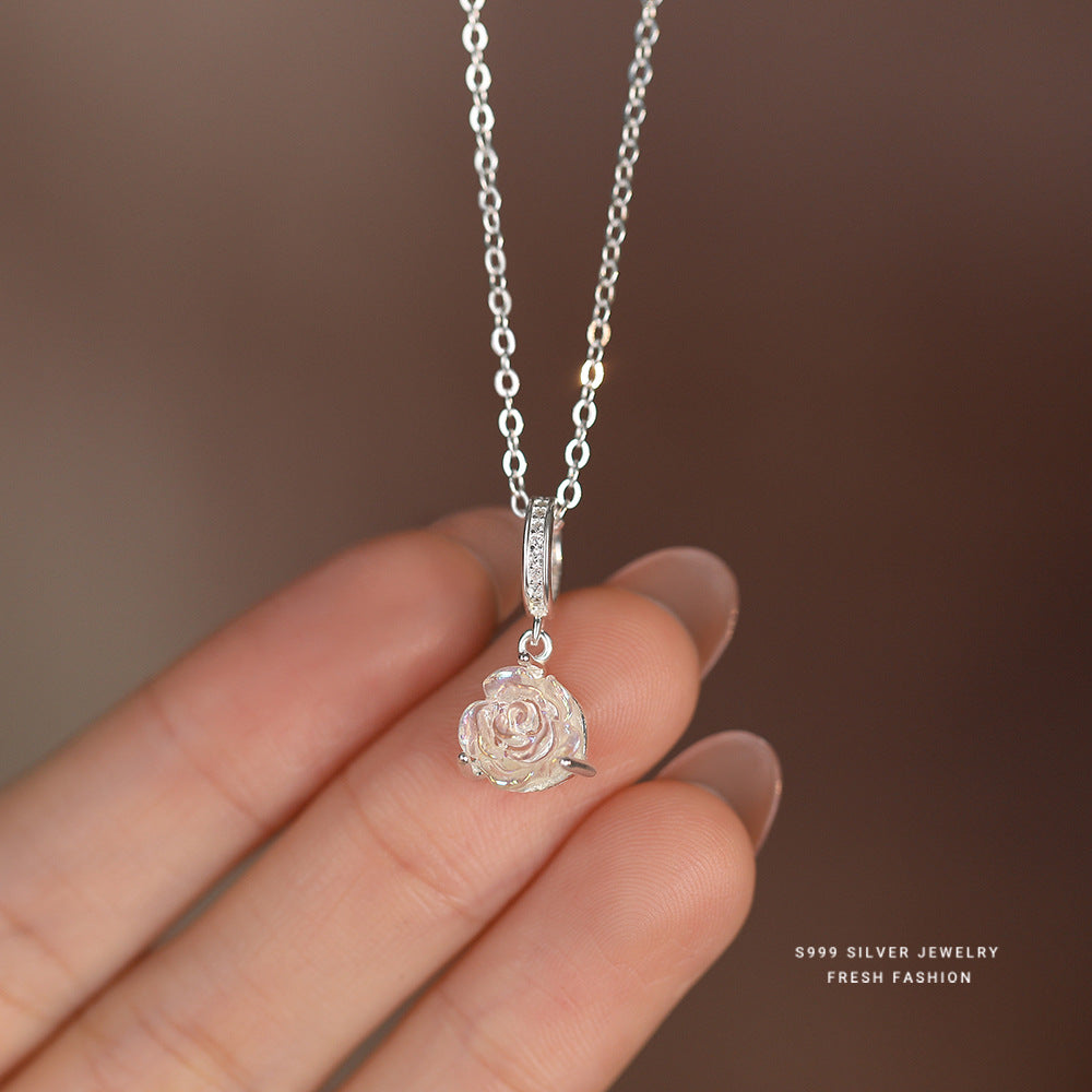 C廠 韓國韓版幻彩玫瑰花S999純銀項鍊 批發 折扣@洽客服 25.11.W3「A3751」