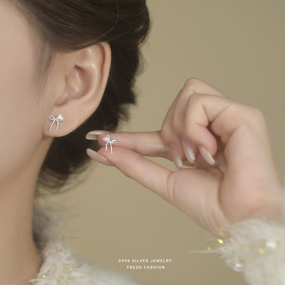 C廠 S999足銀｜韓國韓版輕奢蝴蝶結珍珠耳環 批發 折扣@洽客服 26.02.W3「E6183」