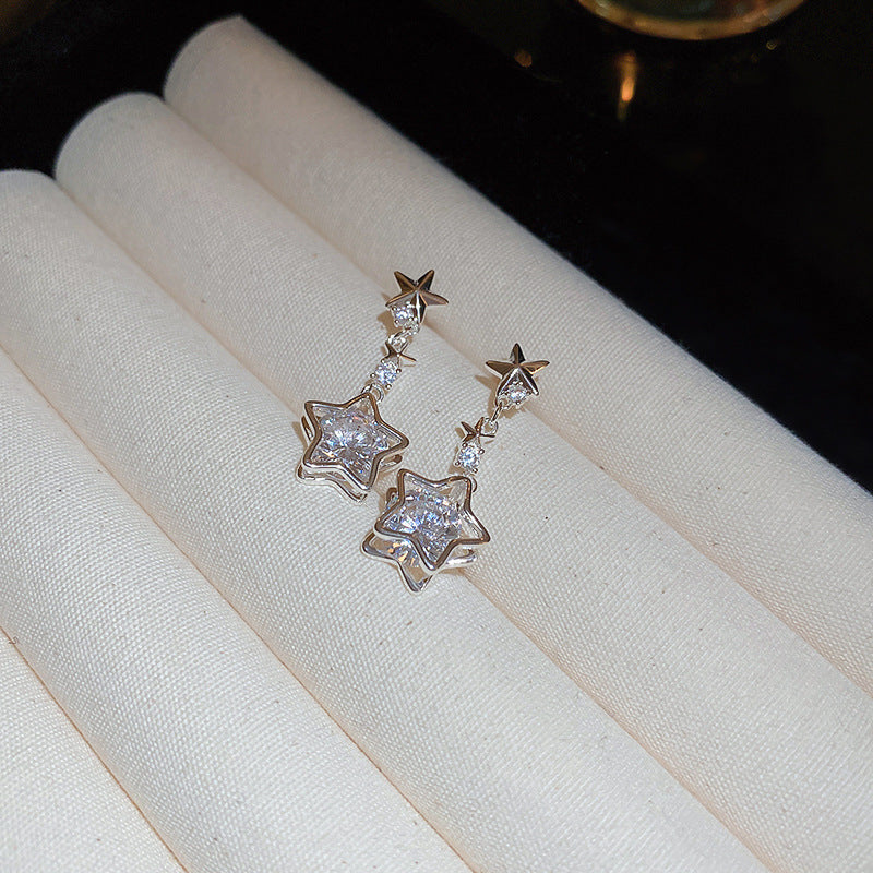 A2廠  韓國鑲鑽星星鏈條銀針耳環項鍊套組「HE16811HN4583」23.10.W1
