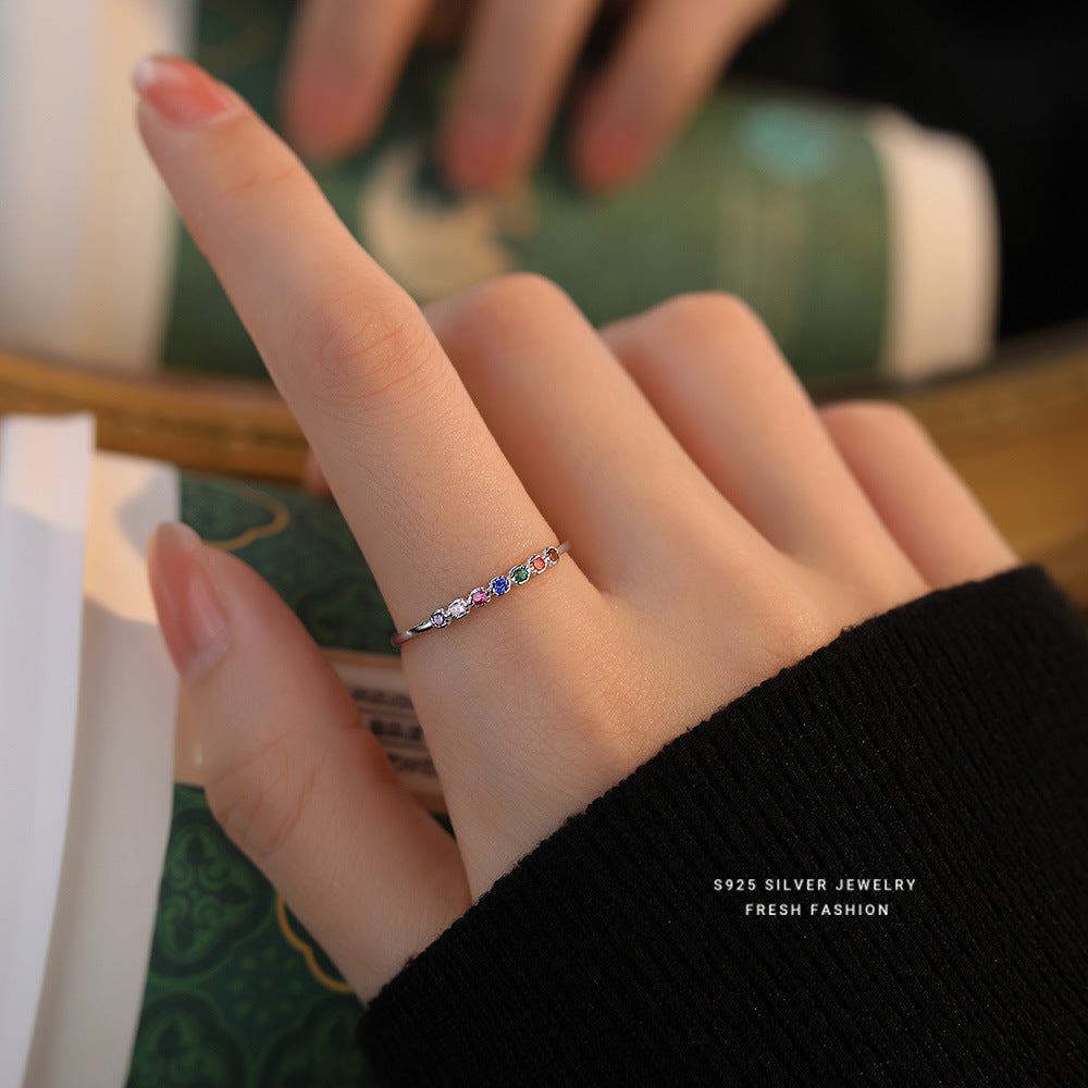 C廠 韓國韓版七彩鑲鋯石S925純銀戒指 批發 折扣@洽客服 25.10.W3「K1210」