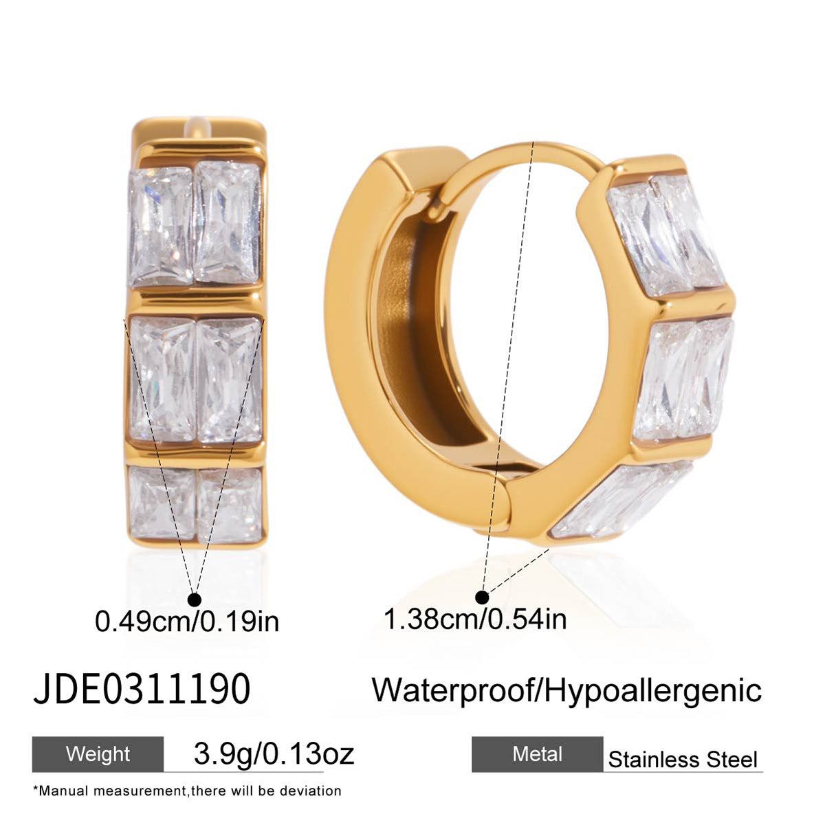 B廠 歐美款 方形水鑽鈦鋼鍍18K金耳環 批發 折扣@洽客服 26.03.W1「JDE0311190」