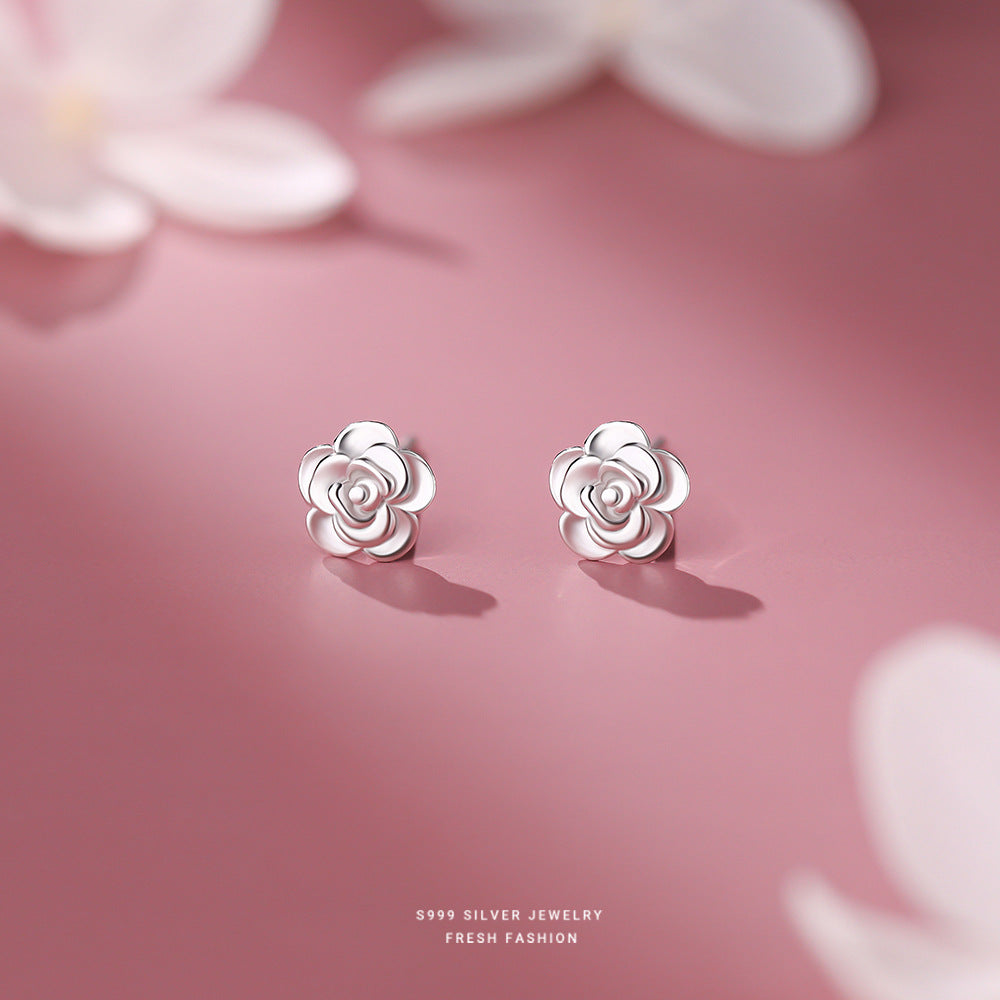 C廠 韓國韓版光面山茶花S999純銀耳環 批發 折扣@洽客服 24.11.W2「E5775」
