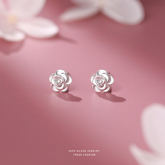 C廠 韓國韓版光面山茶花S999純銀耳環 批發 折扣@洽客服 24.11.W2「E5775」