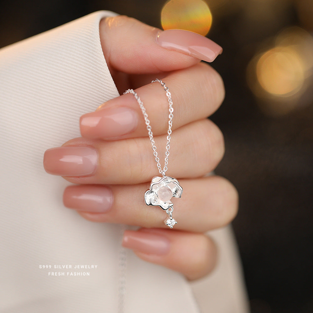 C廠 韓國韓版粉水晶花朵S999純銀項鍊 批發 折扣@洽客服 25.11.W1「A4540」