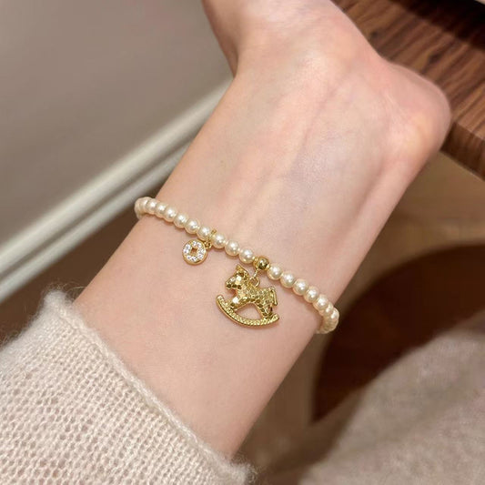 A2廠 韓國韓版珍珠鋯石銅錢小馬手鍊 批發 折扣@洽客服 25.12.W1「HB4968」