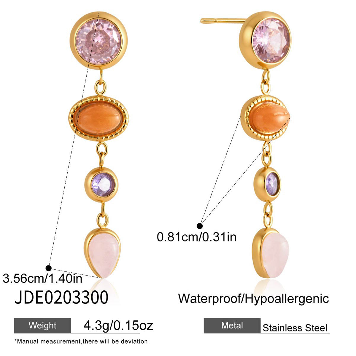 B廠 歐美款  GLORIA 鈦鋼鍍18K金耳環26.06.W4「JDE0203300,JDE0203301,JDE0203302」