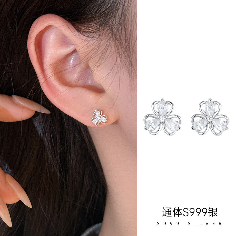 C廠 韓系 鑲鑽三葉草S999純銀耳環批發 折扣@洽客服 26.08.W1「ES3926」