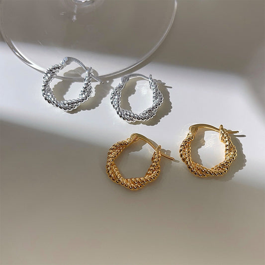 A廠 日韓極簡風麻花扭圈銅鍍14k銀針耳環 批發 折扣@洽客服 25.12.W3「3629-3630」