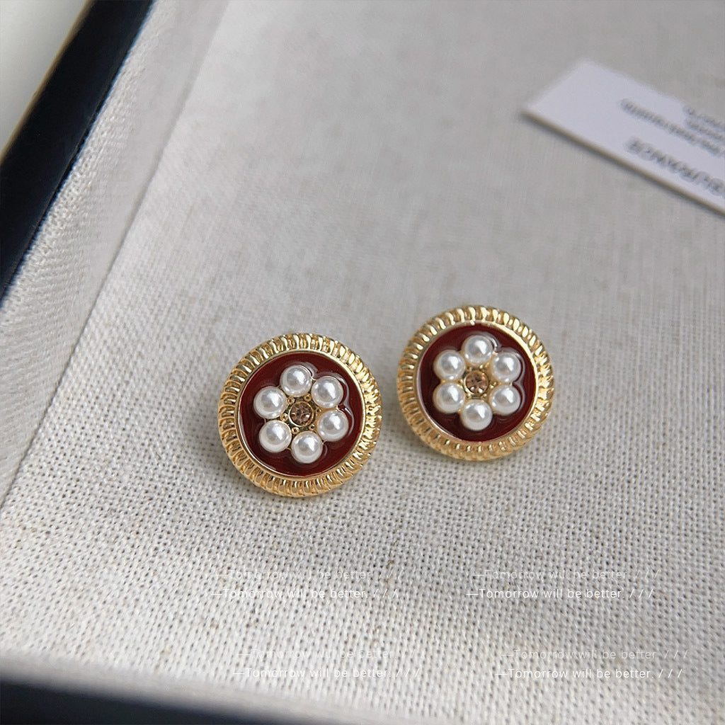 A廠 日韓款 小香風珍珠花朵滴油銀針耳環 批發 折扣@洽客服 25.11.W1「2833」