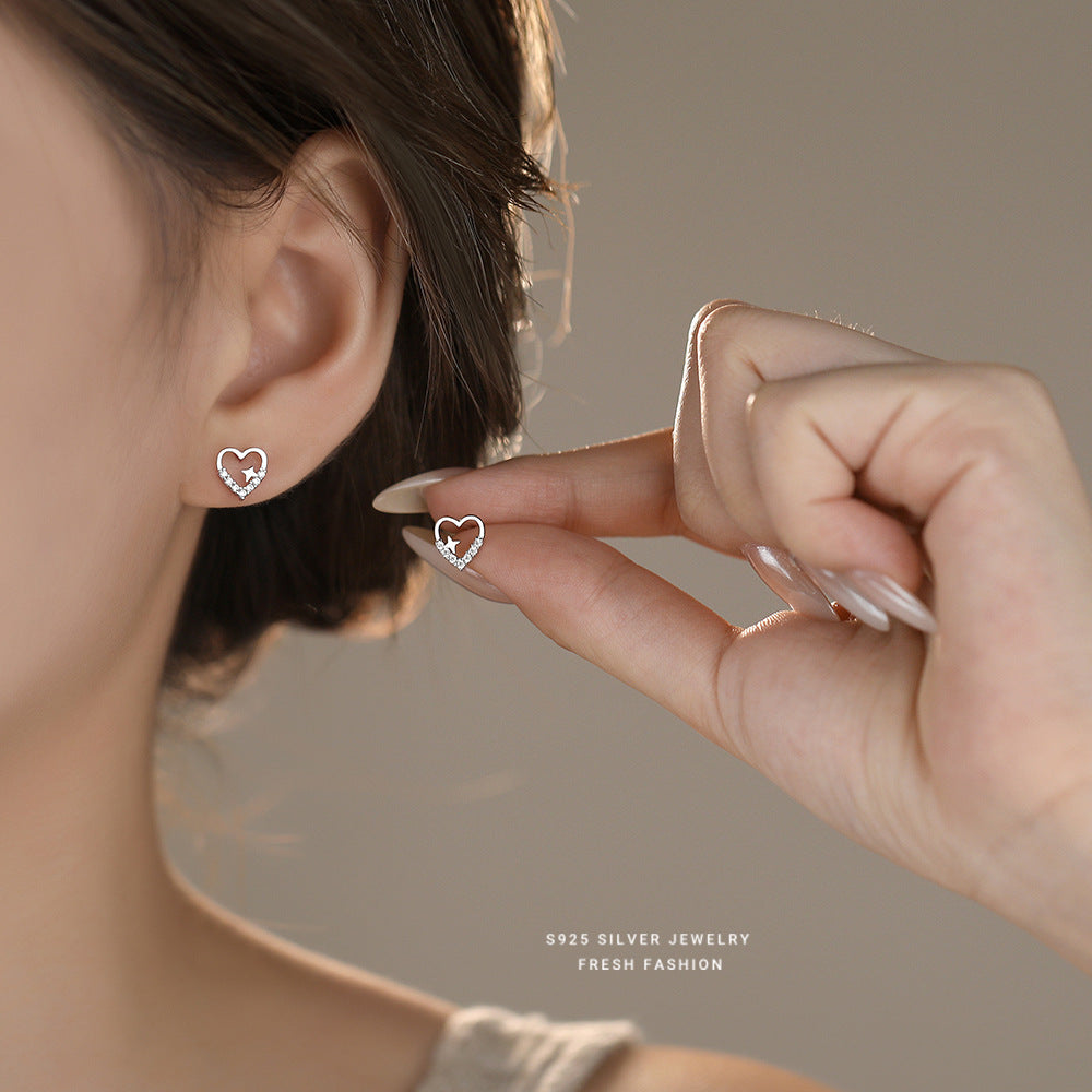 C廠 韓國韓版鏤空愛心四芒星S925純銀耳環 批發 折扣@洽客服 25.11.26「E5810」