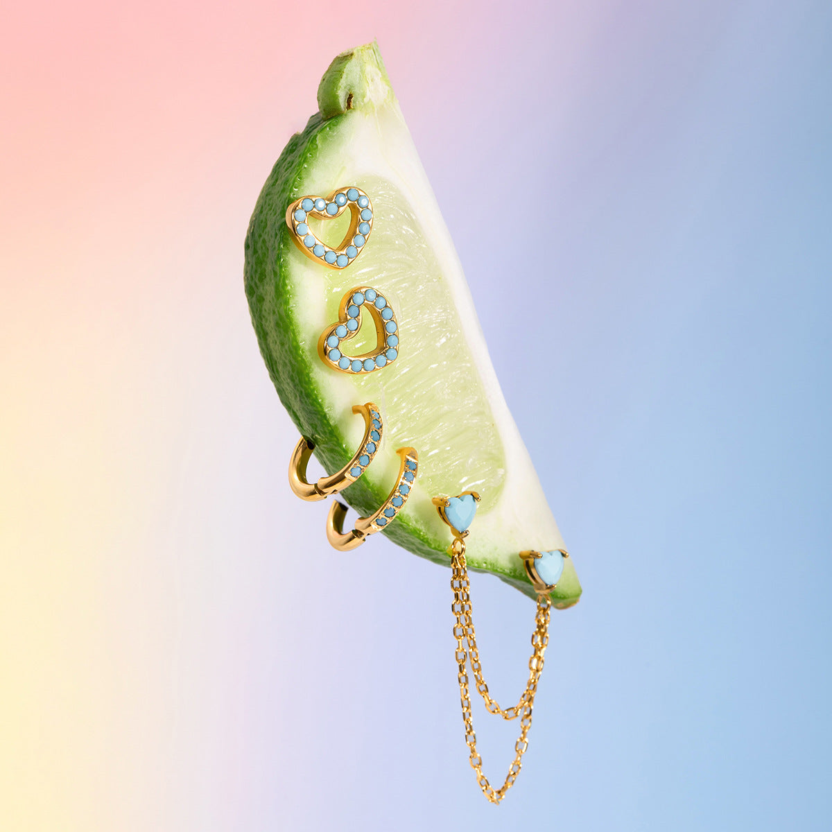 B廠 歐美款 MIA 藍松石鈦鋼鍍18K金耳環-3對1組 批發 折扣@洽客服 25.12.W1「JDE0307065,JDE0307066,JDE0307067」