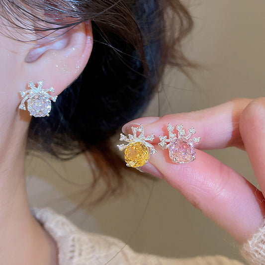 A2廠 韓國韓版玫瑰花鋯石圓形皇冠銀針耳環批發 折扣@洽客服 26.03.W3「HE30995」