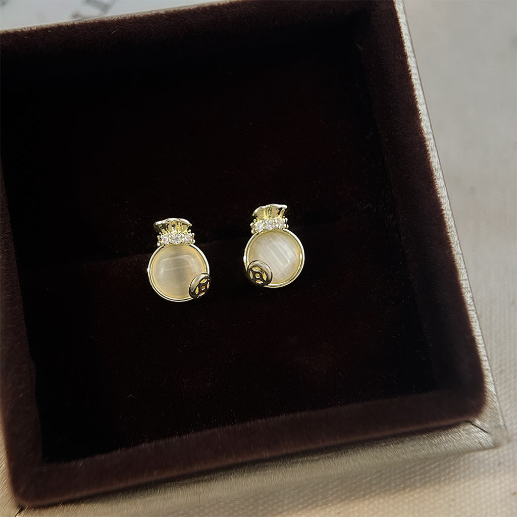 A廠 日韓款玻璃貓眼石錢袋銀針耳環 批發 折扣@洽客服 25.11.W4「6771」