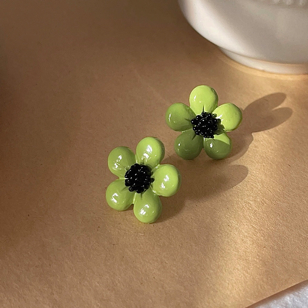 A廠 日韓款 小清新酪梨綠滴油花朵銀針耳環 批發 折扣@洽客服 25.11.W1「A46」