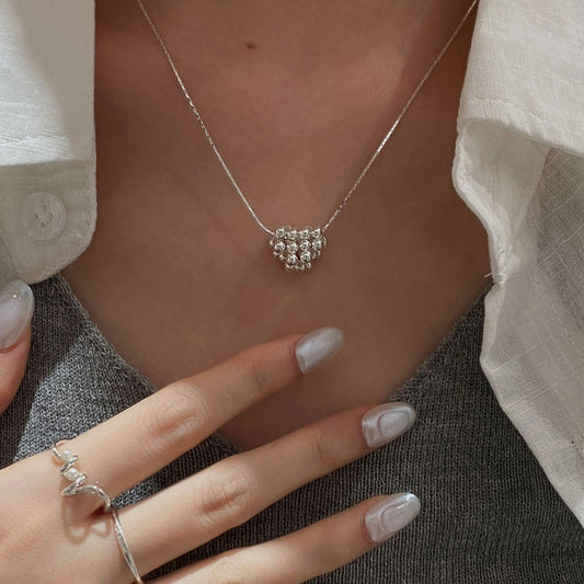 C2廠 韓國韓版復古串珠愛心S925純銀項鍊 批發 折扣@洽客服 25.10.W5「SN3503」