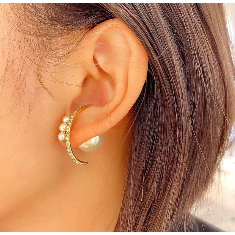 A2廠 韓國韓版鑲鑽弧形珍珠銀針耳環 批發 折扣@洽客服 26.03.W1「HE9936-1」