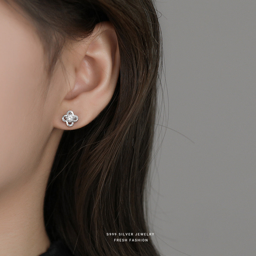 C廠 韓國韓版鋯石鏤空四葉草S999純銀耳環 批發 折扣@洽客服 25.12.W3「E5882」