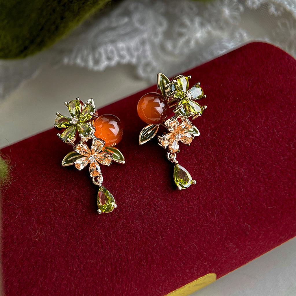 A廠 韓系款 重工橄欖綠鋯石銀針耳環 批發 折扣@洽客服 26.03.W1「6040」