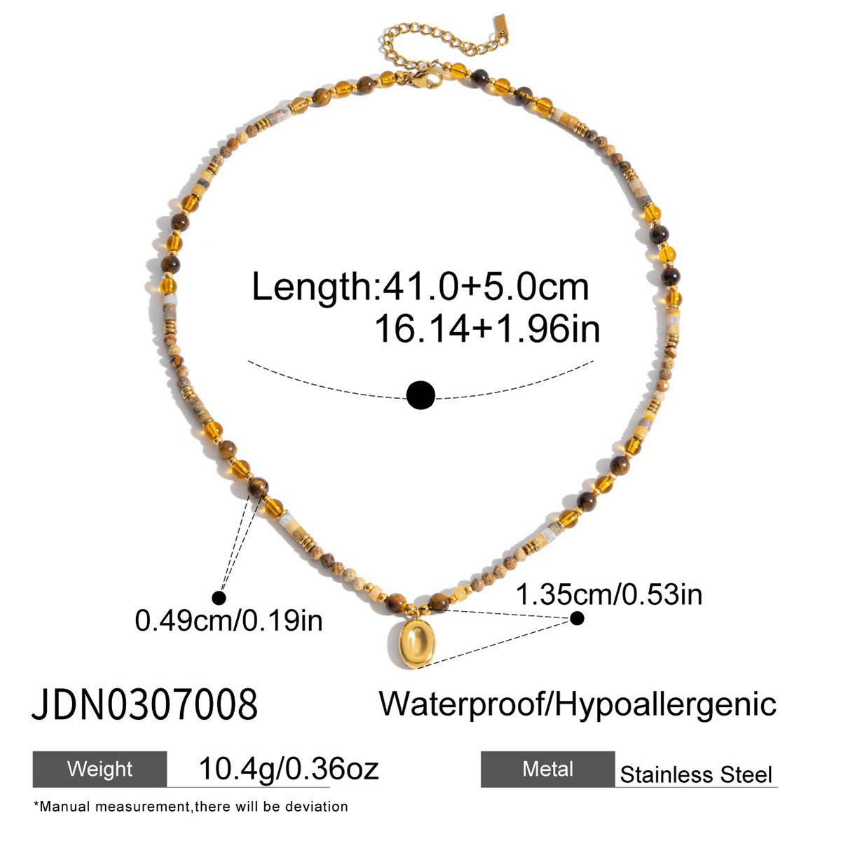 B廠 歐美款 虎眼石天然石玻璃水晶串珠 鈦鋼鍍18K金項鍊 批發 折扣@洽客服 25.10.W5「JDN0307008」