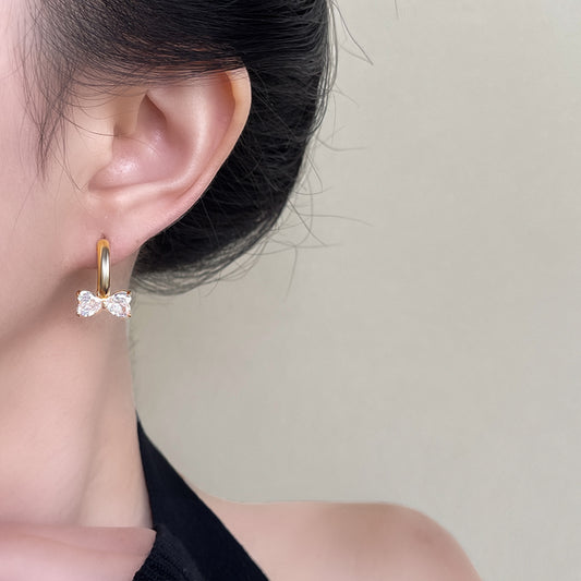 A2廠 日韓款清新甜美鋯石蝴蝶結銀針耳環 批發 折扣@洽客服 25.12.W1「493」