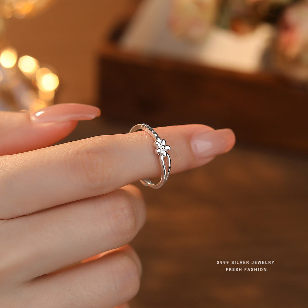 C廠 韓國韓版細圈開口小花S999純銀戒指 批發 折扣@洽客服 25.11.26「K2426」